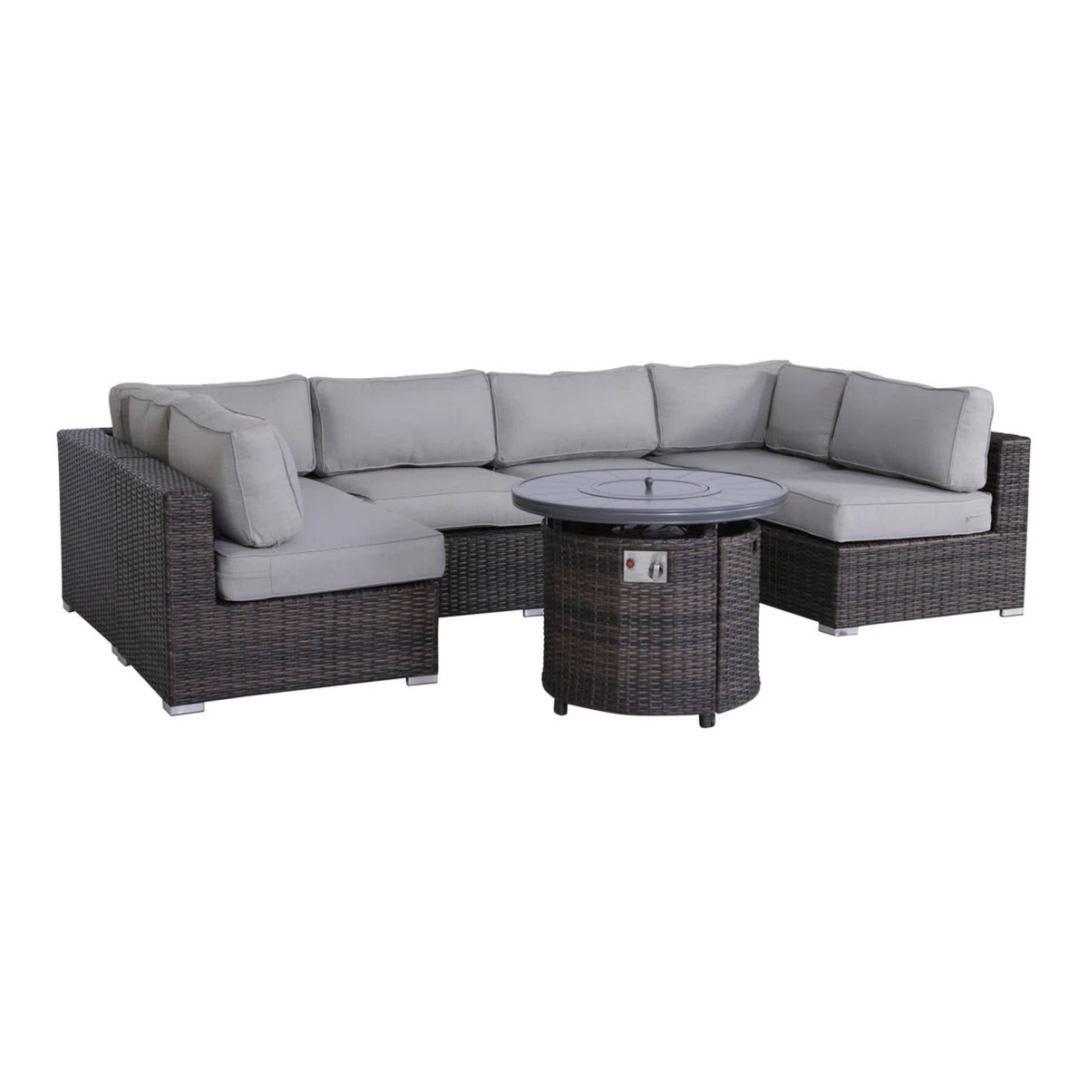 7-Piece Wicker Outdoor Lounge Set With Cushions Fire Pit