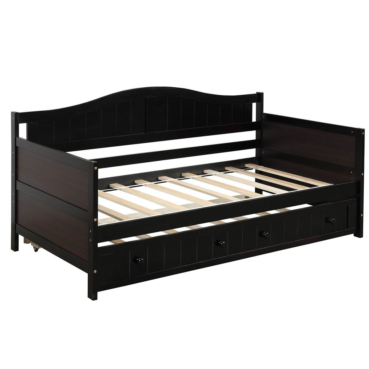 Twin Solid Wood Espresso Daybed With Trundle Bed Frame