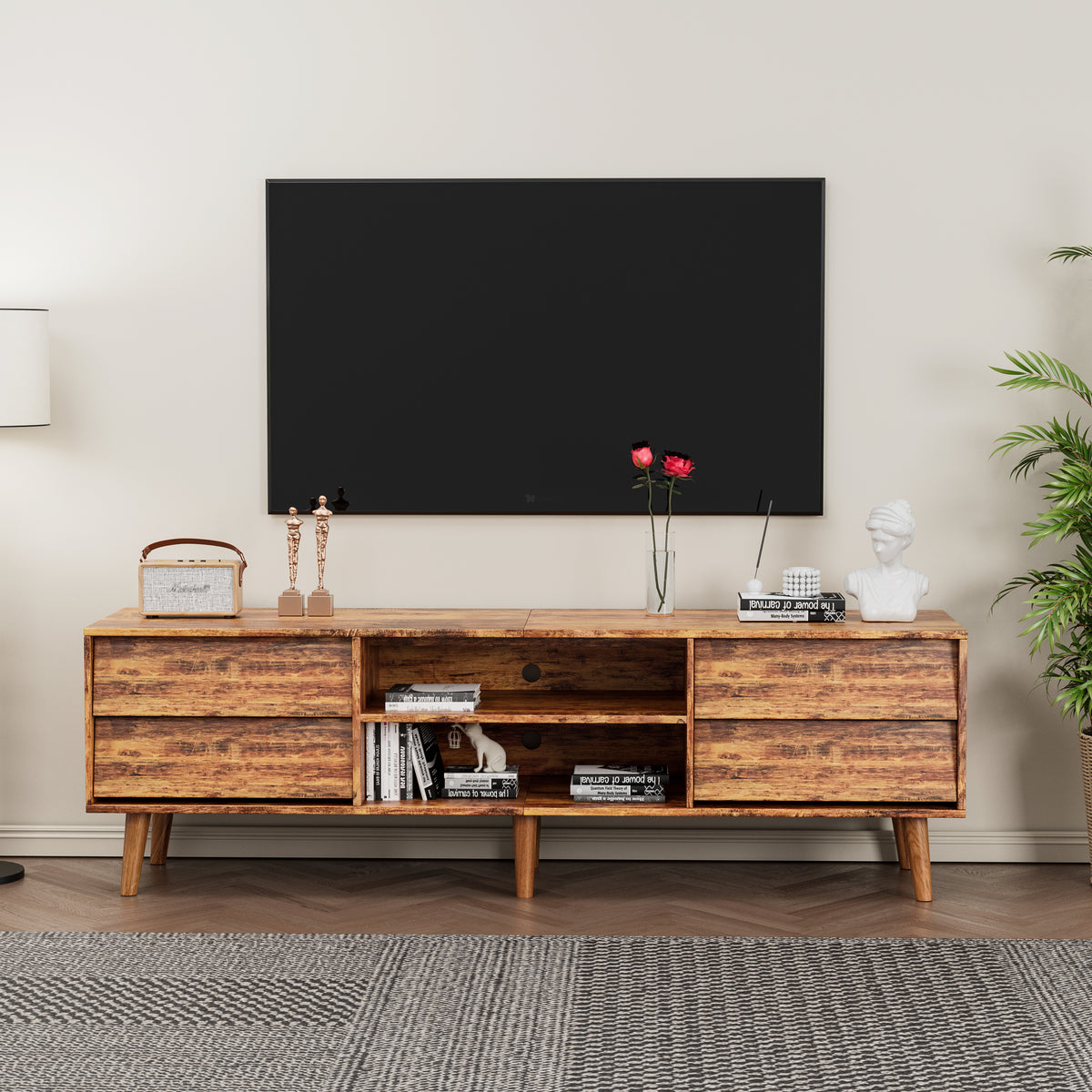 63-Inch Vintage Style Brown MDF TV Stand
