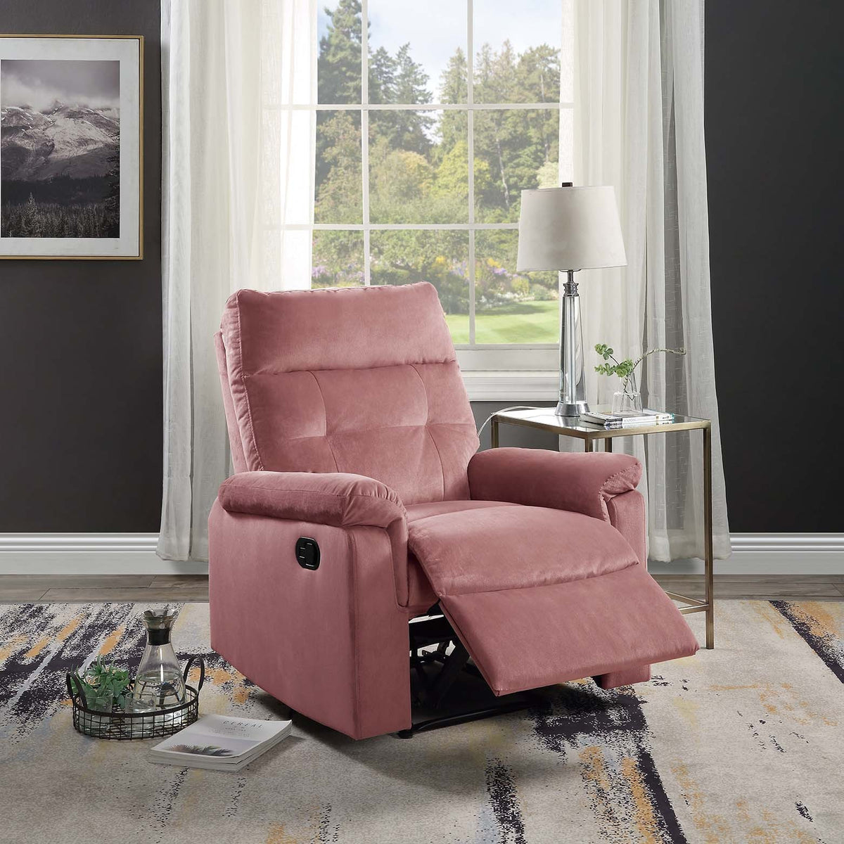 Medium-Firm Velvet Upholstered Manual Handle Recliner Chair