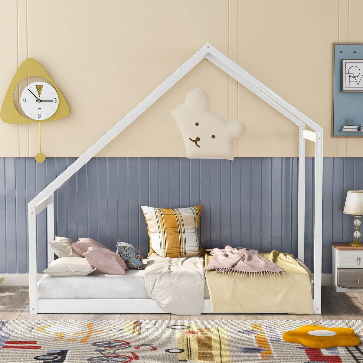 Twin Solid Wood Semi-Enclosed Kids House Bed