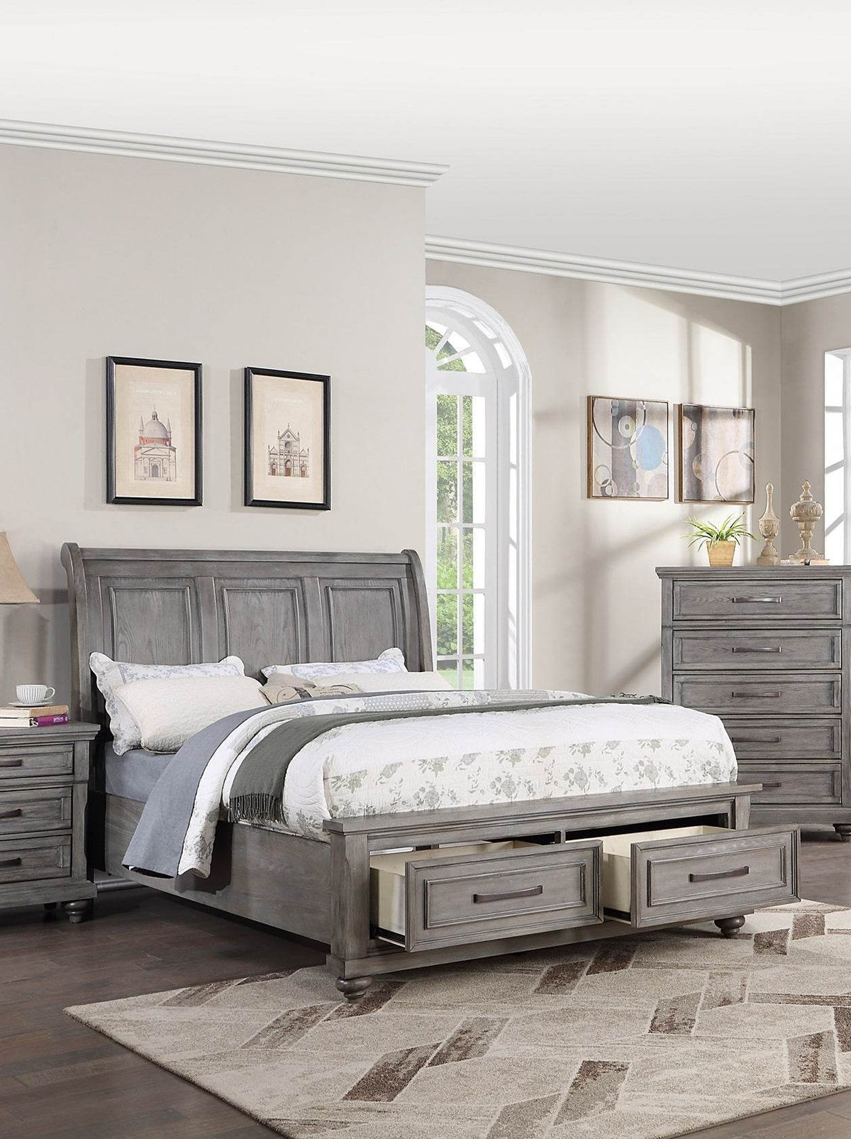 California King Storage Bedframe With Sleigh Headboard