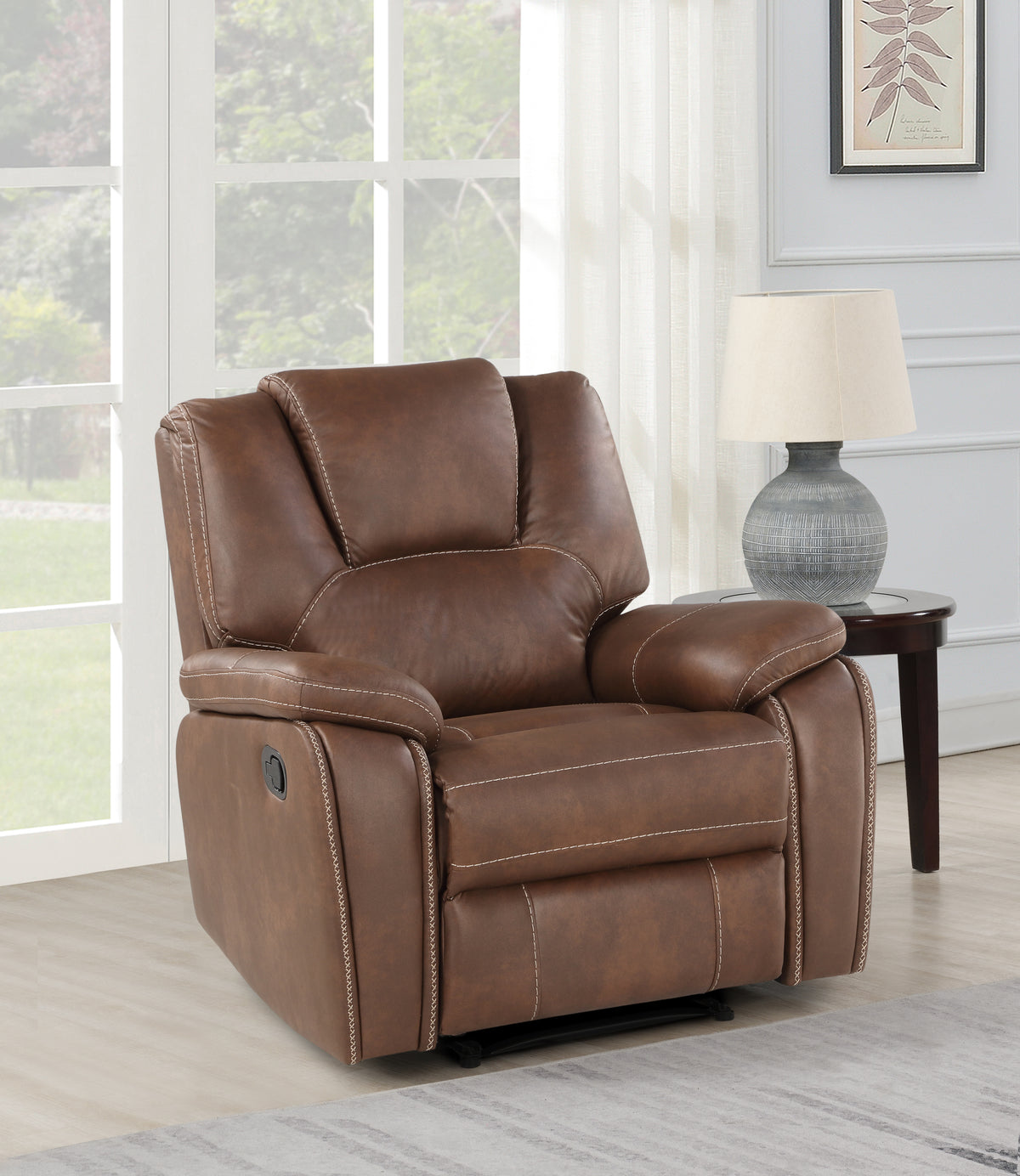 Manual Recliner Chair With Padded Faux Leather Upholstery
