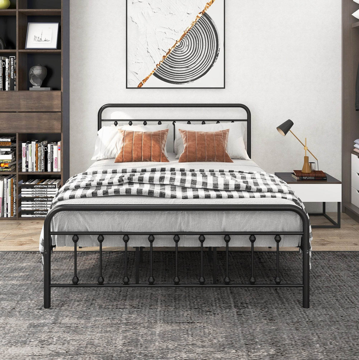 Queen Victorian Style Metal Platform Bed Frame