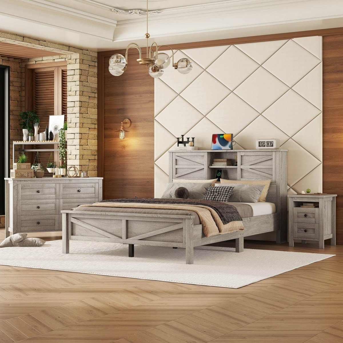 3-Piece Antique Gray Farmhouse Platform Bed Set - Sleep Galleria