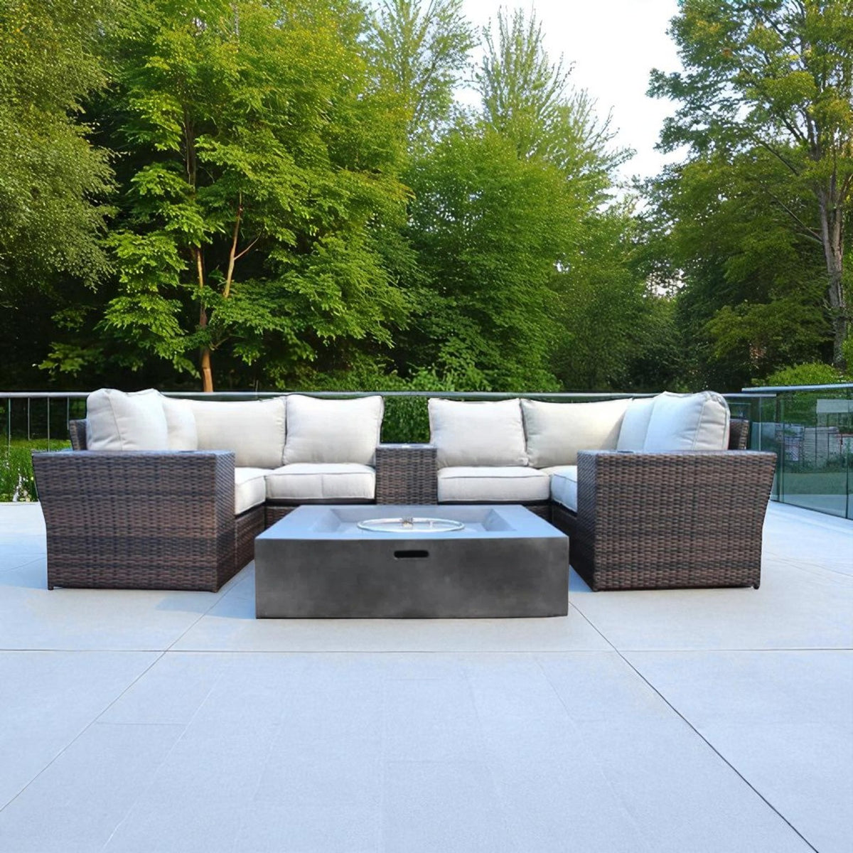 10-Piece Fully Assembled HDPE Wicker Patio Seating Set With Fire Pit