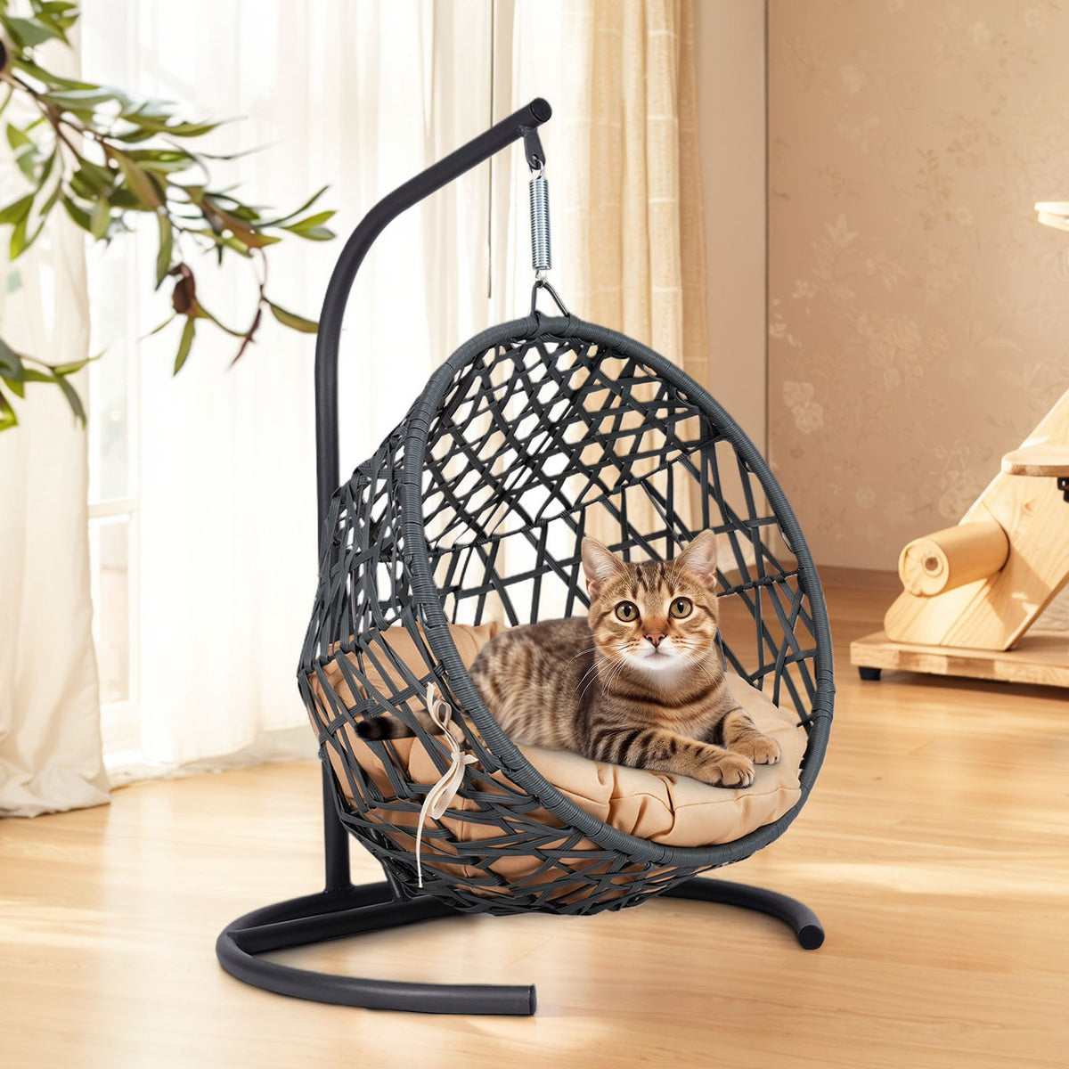 Indoor Hanging Cat Hammock Bed With Stand And Cushion