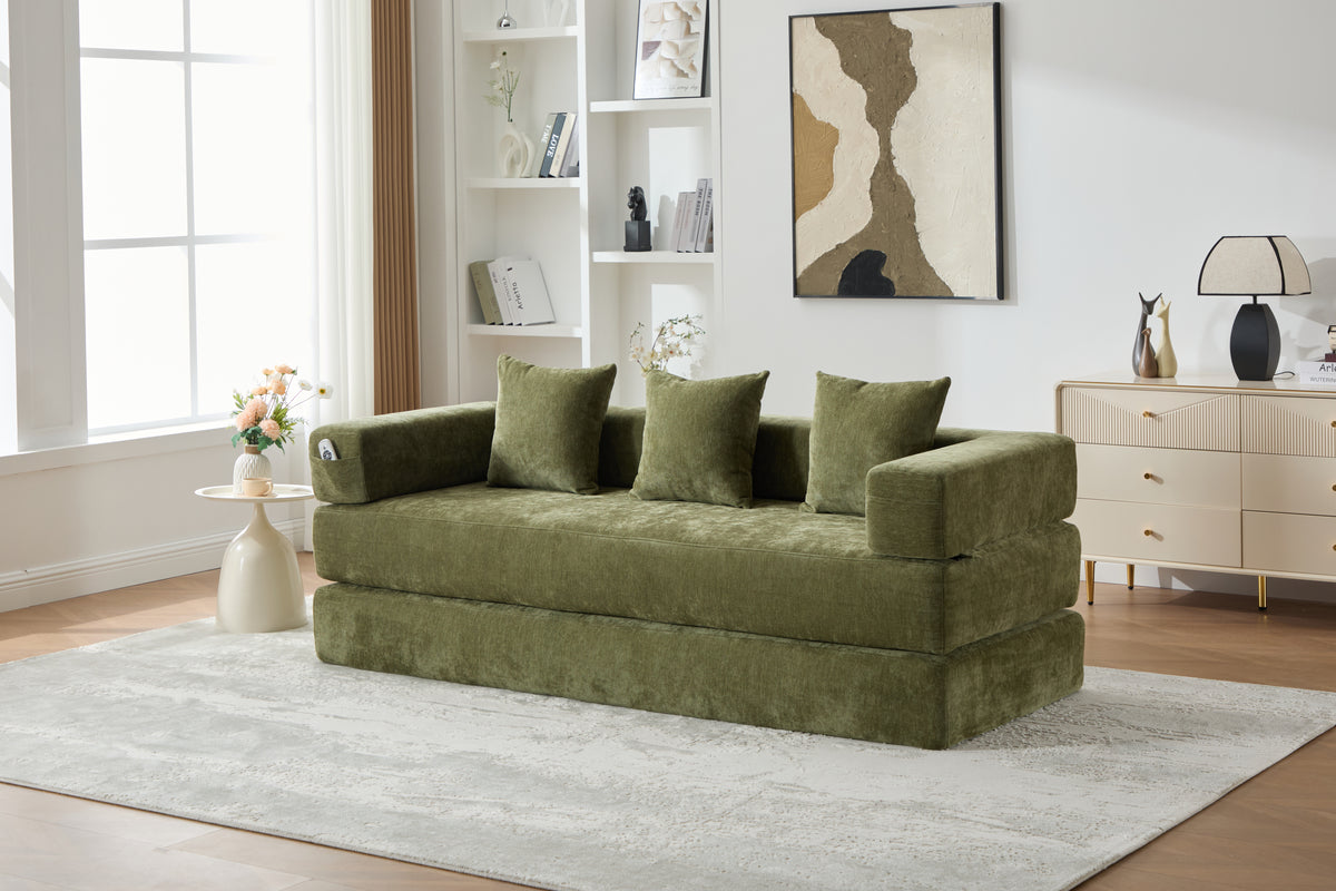 Versatile Foldable Chenille Sofa Bed With Mattress
