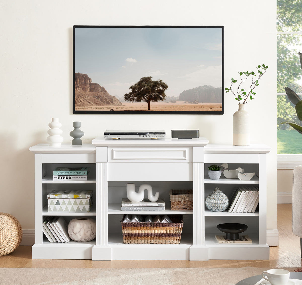 White MDF Adjustable Shelf Media Console Cabinet