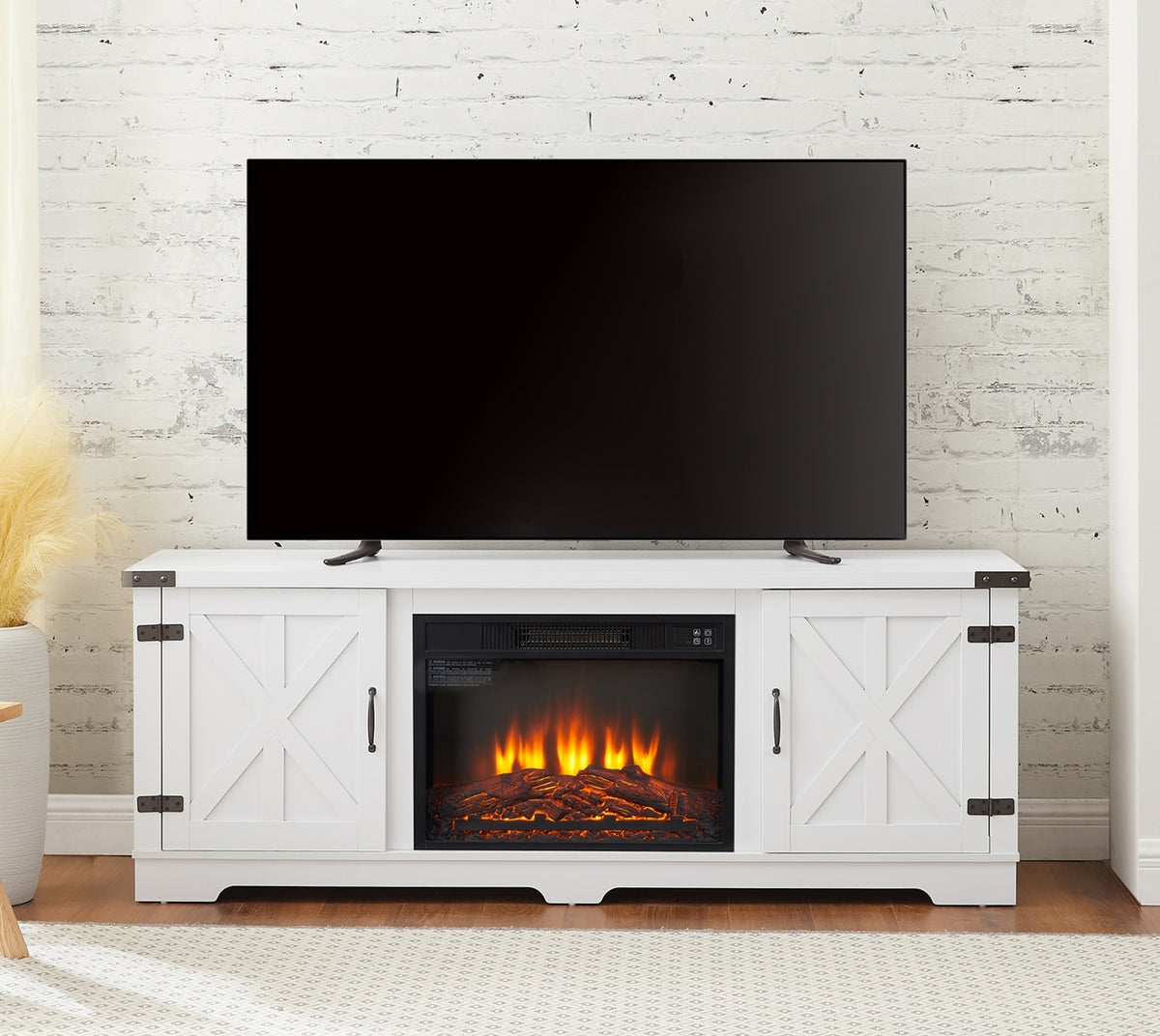 Modern Farmhouse White Fireplace TV Stand Console