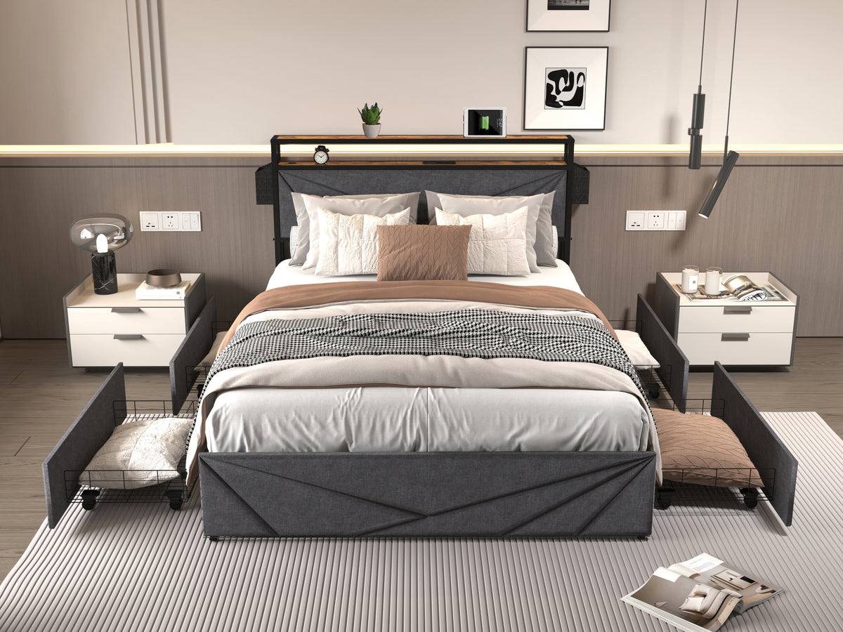 Full Storage Bed Frame With Charging Station Full