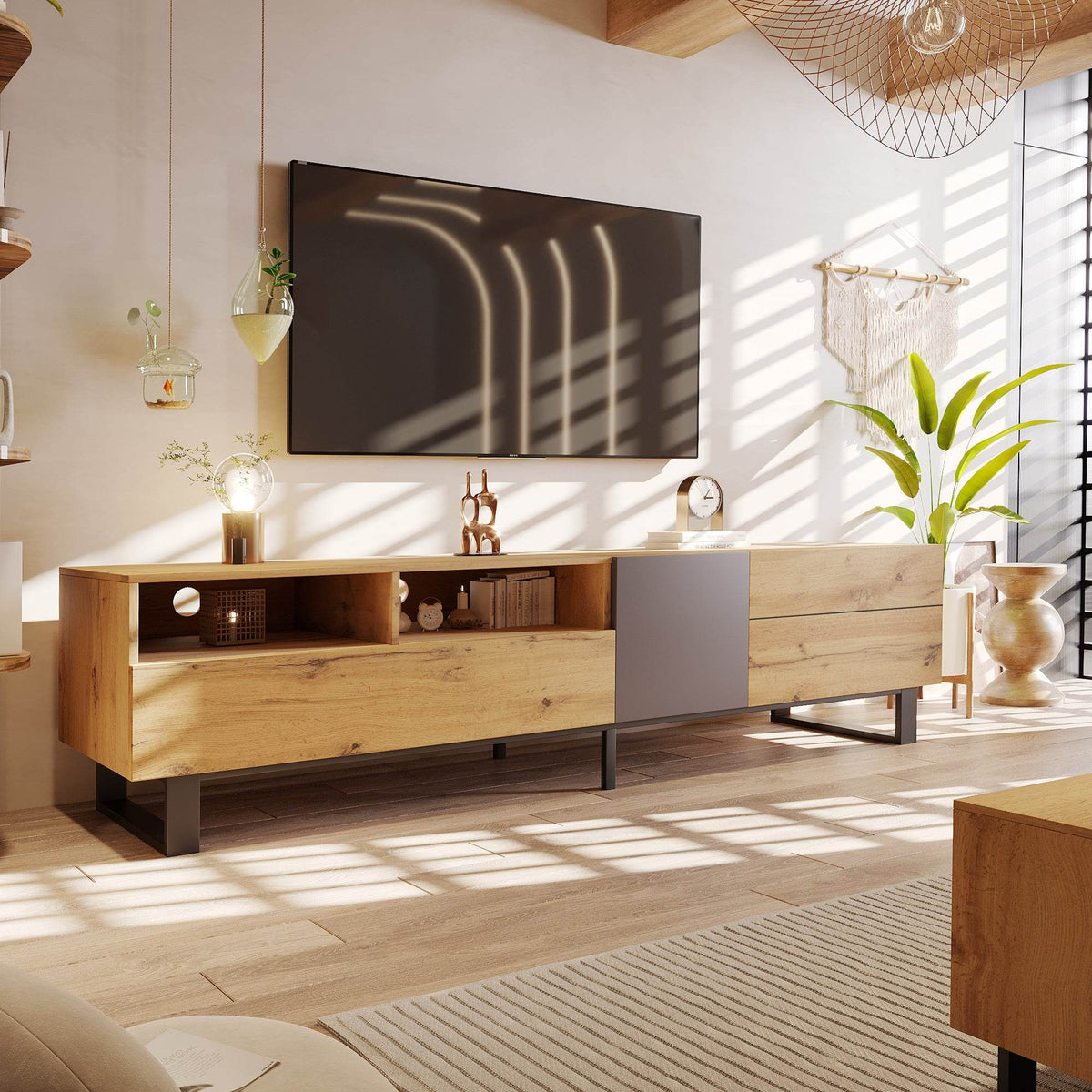 Modern Wood TV Stand With Drop Down Storage - Sleep Galleria