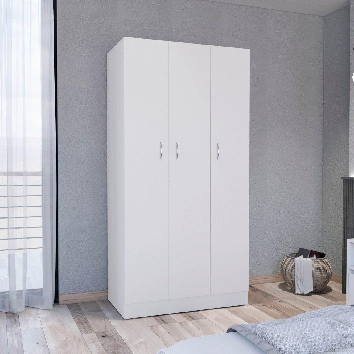 Modern White Pine Particle Board Wardrobe Armoire