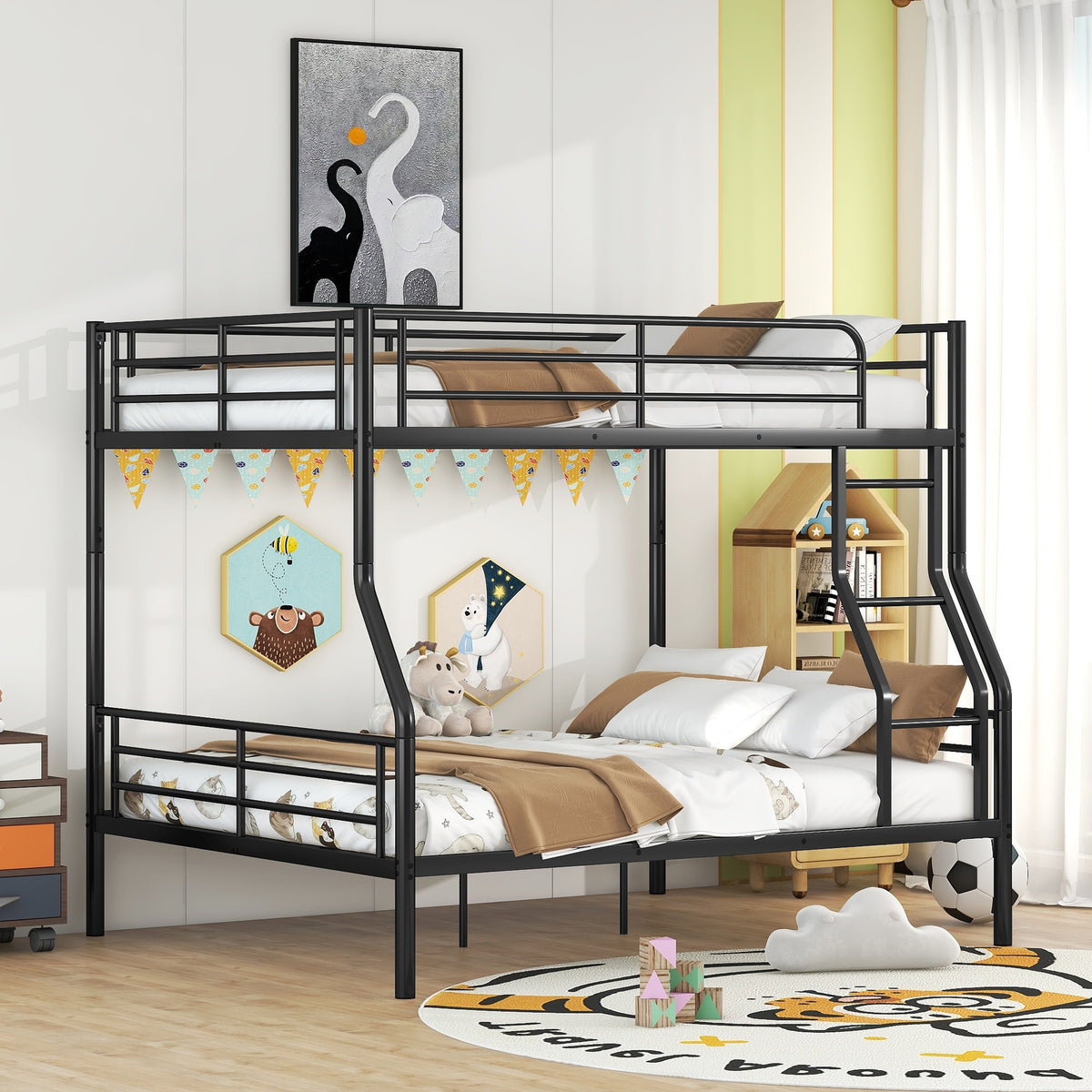 Full XL Over Queen Iron Frame Bunk Bed