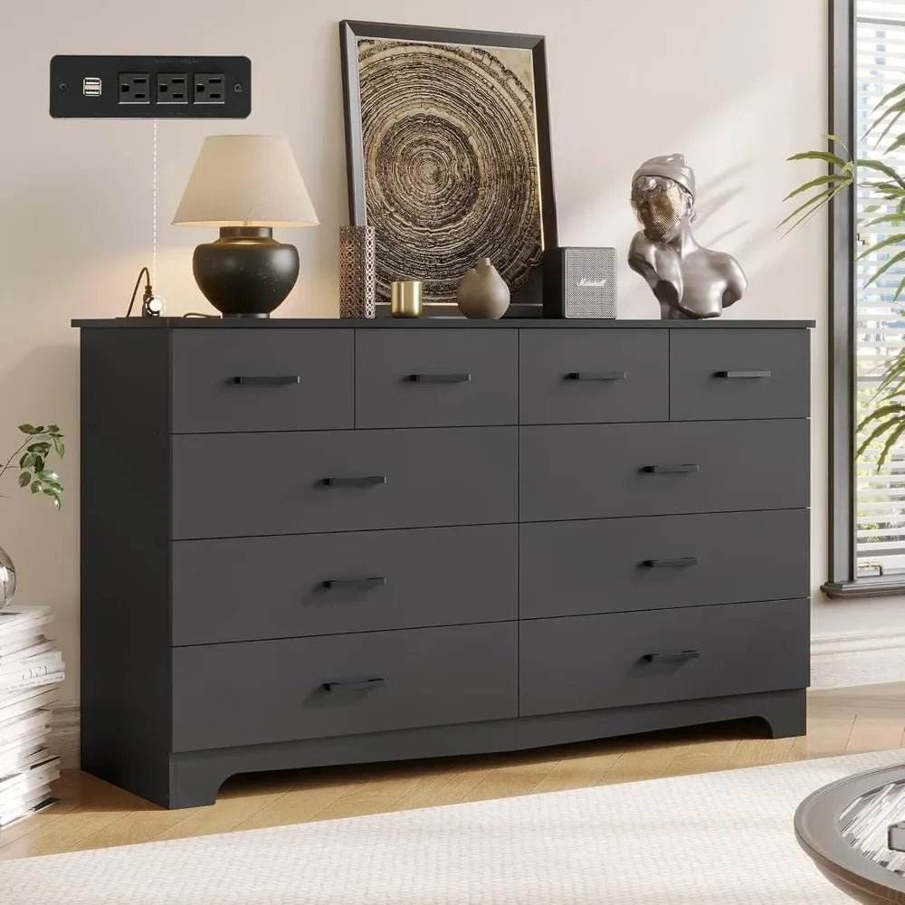 Modern 10-Drawer Engineered Wood Dresser With Charging Station - Sleep Galleria