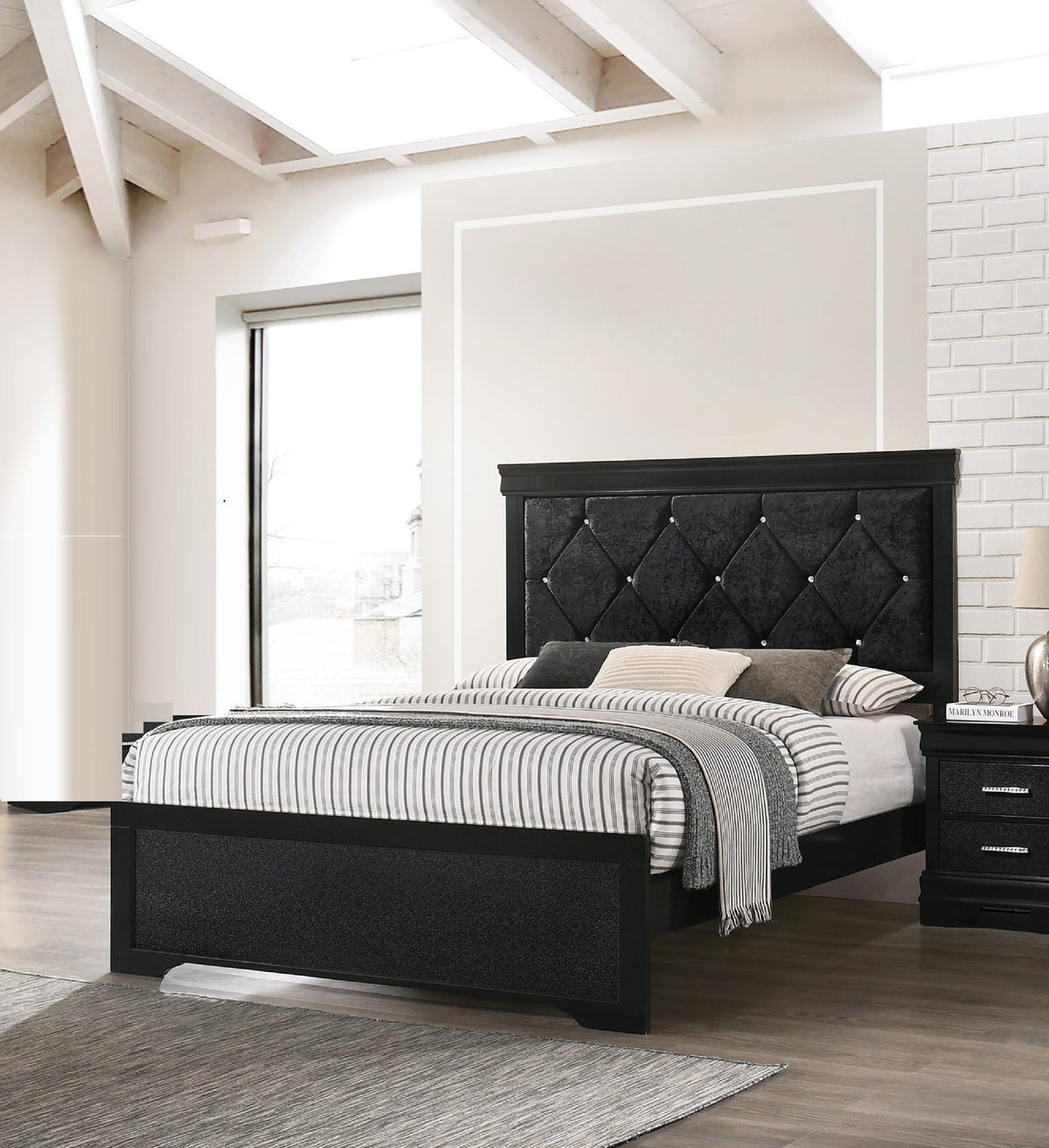 Modern Twin Panel Bed With Upholstered Button Tufted Headboard