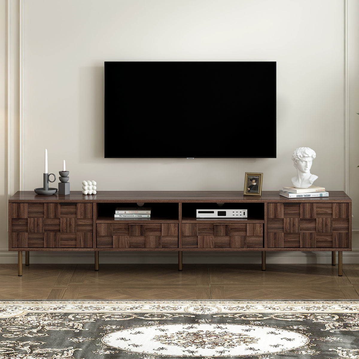 Mid Century Modern TV Stand With Storage Drawers
