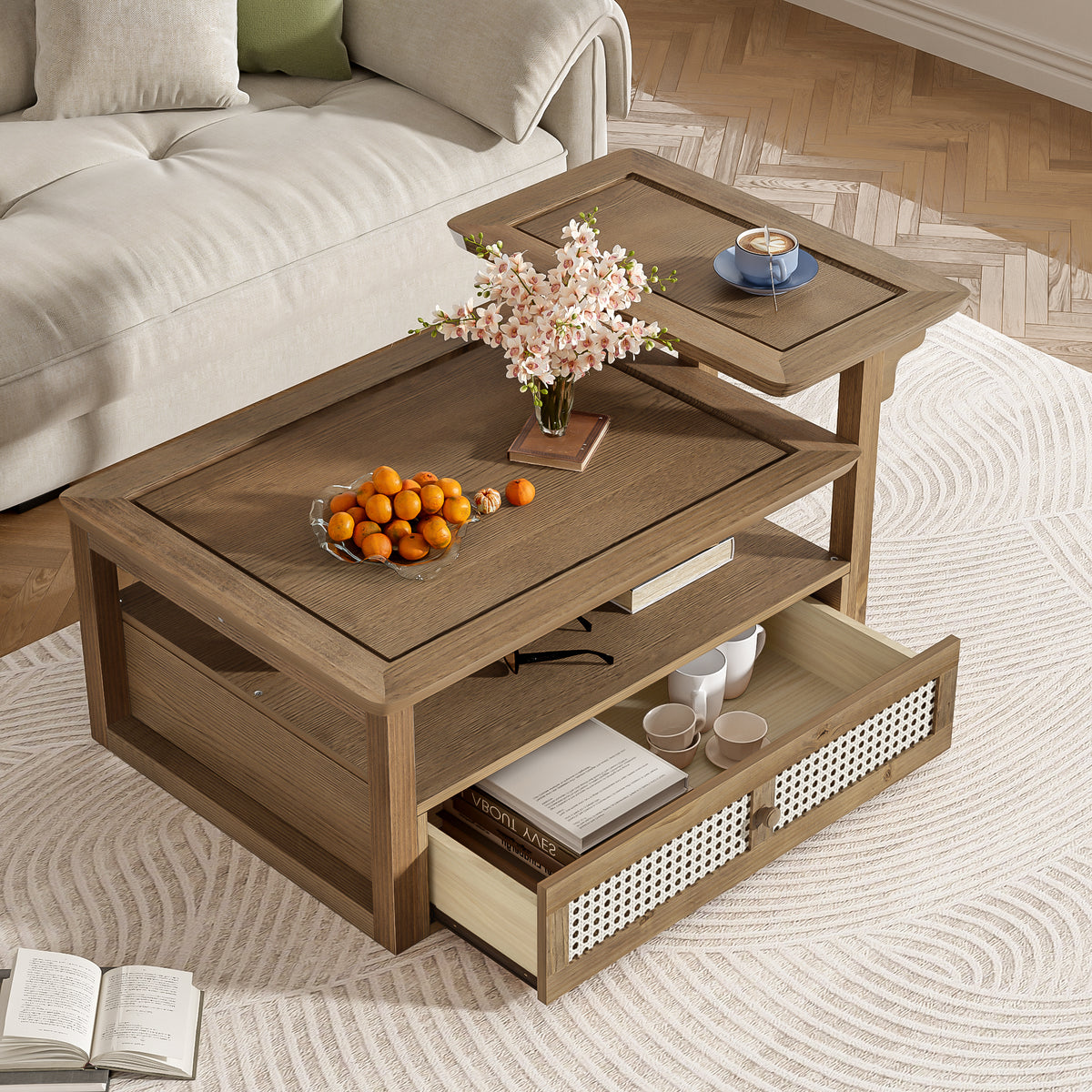 Modern Dark Brown MDF Coffee Table With Storage Drawer