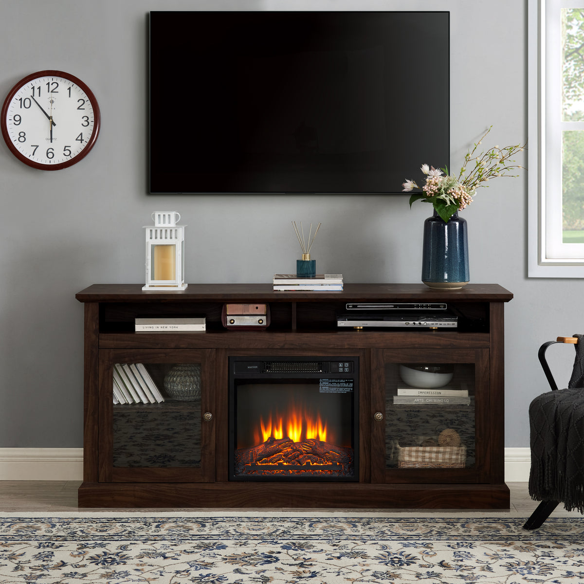 Modern American Traditional Fireplace TV Stand Console