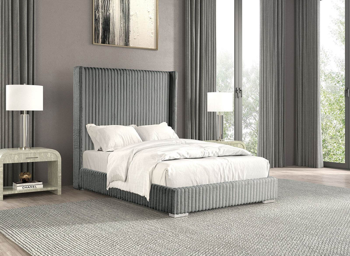Gray Contemporary King Size Chenille Upholstered Bed Frame