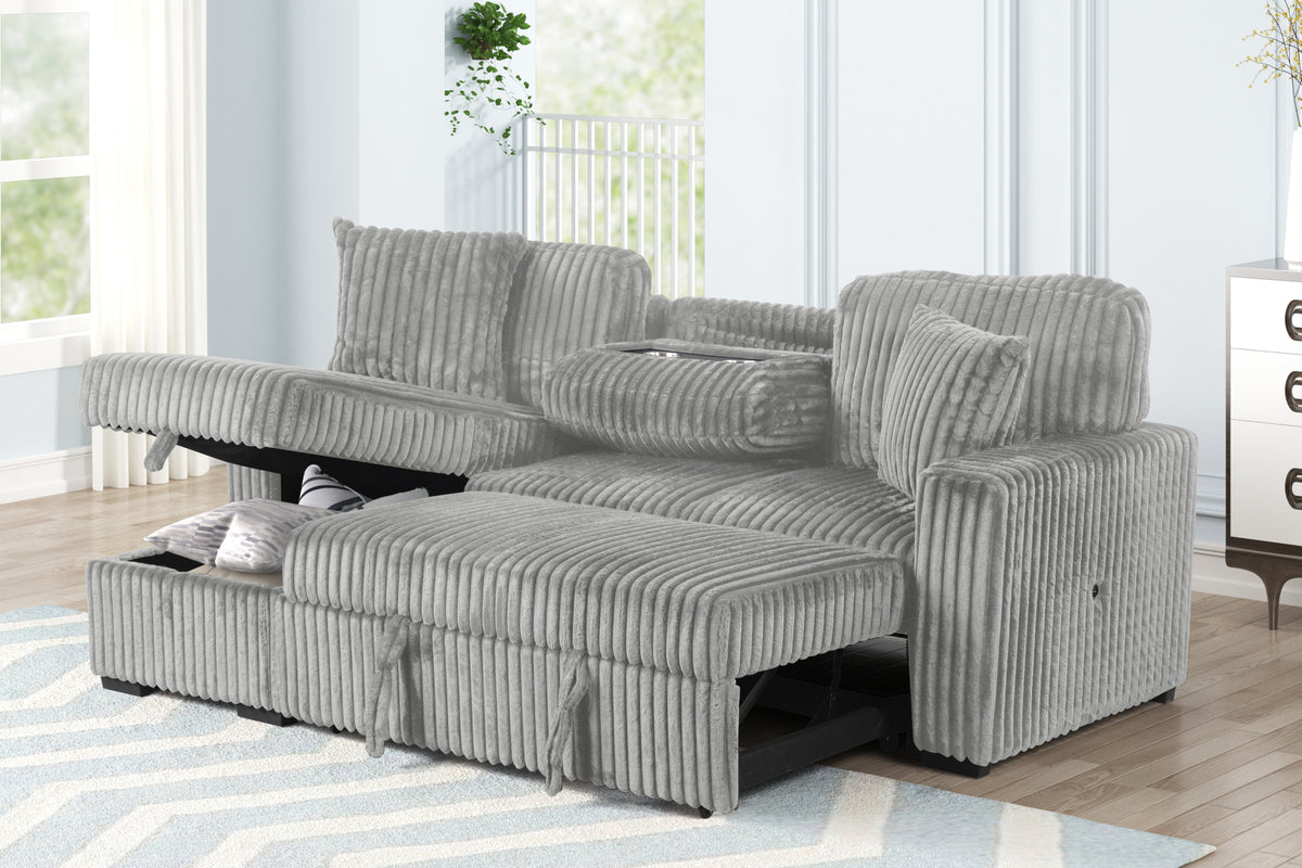 Plush Velvet L-Shaped Sectional Sofa With Sleeper