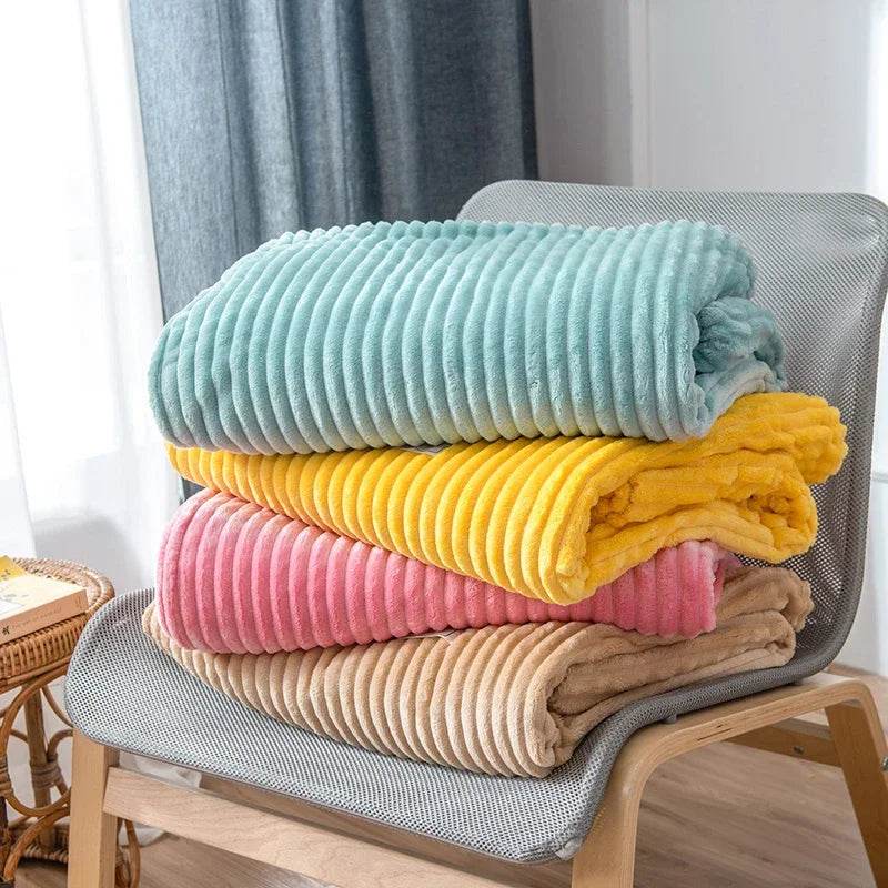 Soft Warm Striped Coral Fleece Blanket - Dreamtide - Sleep Galleria