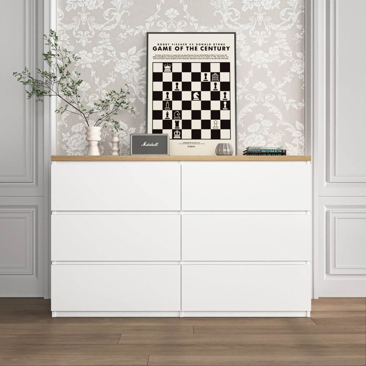 6-Drawer White Particle Board Storage Dresser Cabinet - Sleep Galleria