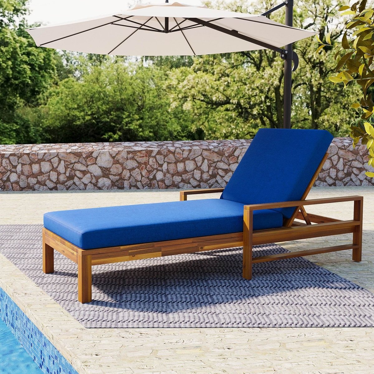 Acacia Wood Outdoor Lounge Chair With Adjustable Backrest - Sleep Galleria