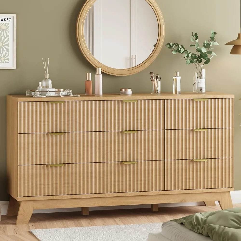 Fluted MidCentury Modern 9-Drawer Wooden Dresser - Sleep Galleria