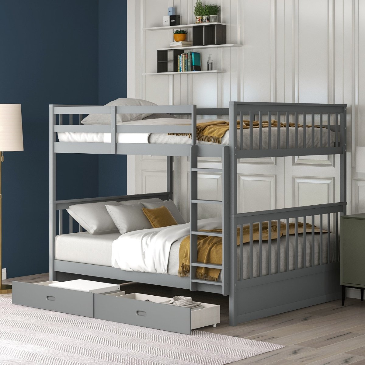 Full - Over - Full Solid Wood Gray Bunk Bed With Storage Drawers - Driftwood - Sleep Galleria