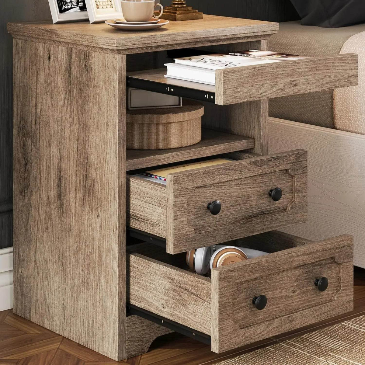 Modern Glass Nightstand With Hidden Tray Storage - Sleep Galleria