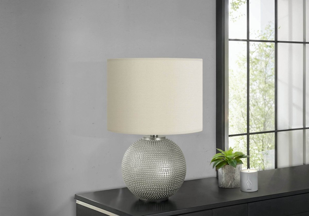 Modern Grey Resin Globe Table Lamp With Ivory Shade - Driftwood - Sleep Galleria