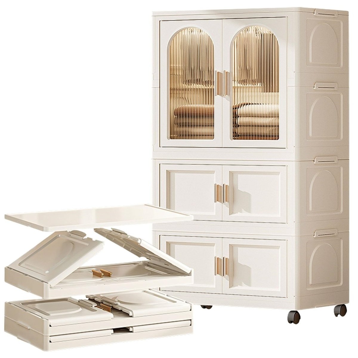 Multi - Functional Folding Plastic Wardrobe Storage Cabinet With Wheels - Driftwood - Sleep Galleria