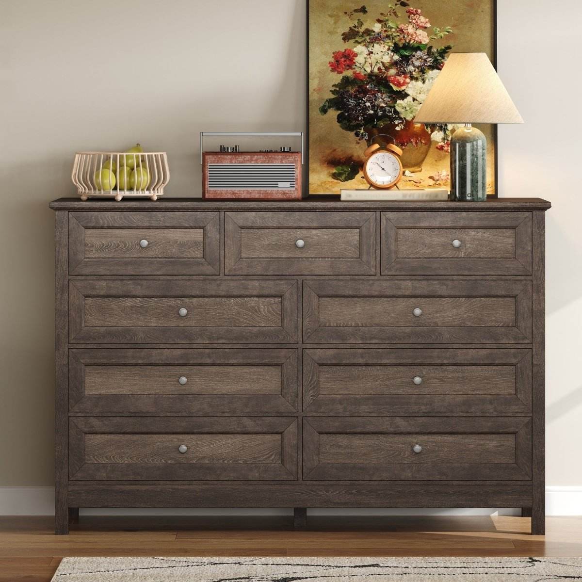 Rustic Pine Wood Storage Dresser With 9 Drawers - Sleep Galleria