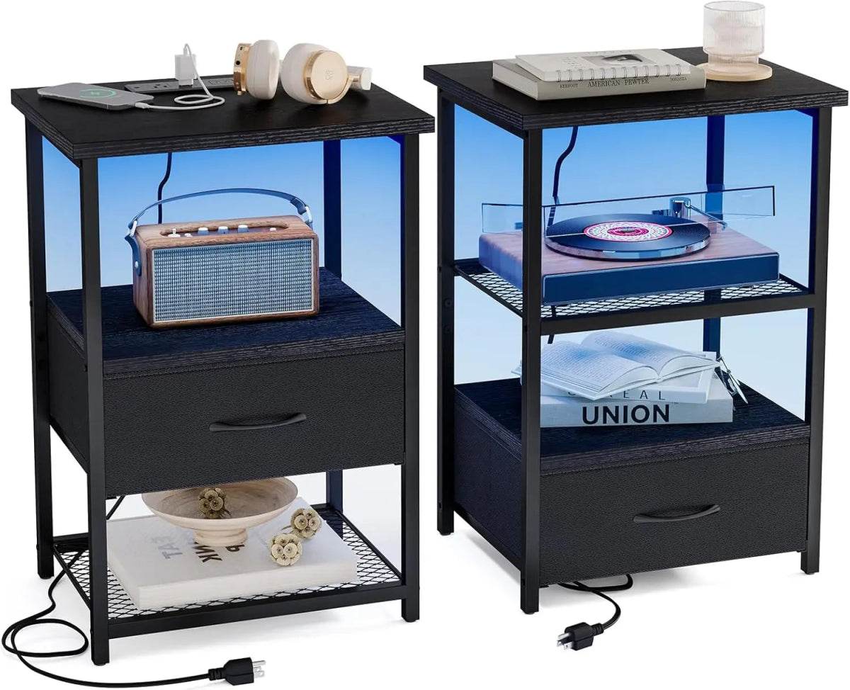 Set Of 2 LED Nightstands With Charging Station - Sleep Galleria
