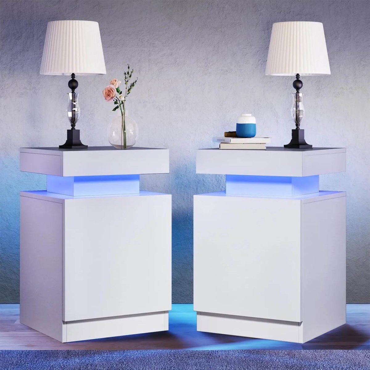 Set of 2 Modern Wood Nightstands With LED Lights - Sleep Galleria