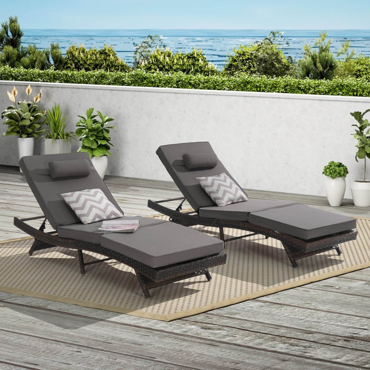 Set Of 2 Outdoor Wicker Reclining Lounge Chairs - Sleep Galleria