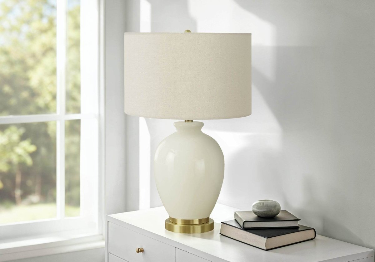 Transitional Cream Ceramic Table Lamp With Ivory Shade - Driftwood - Sleep Galleria