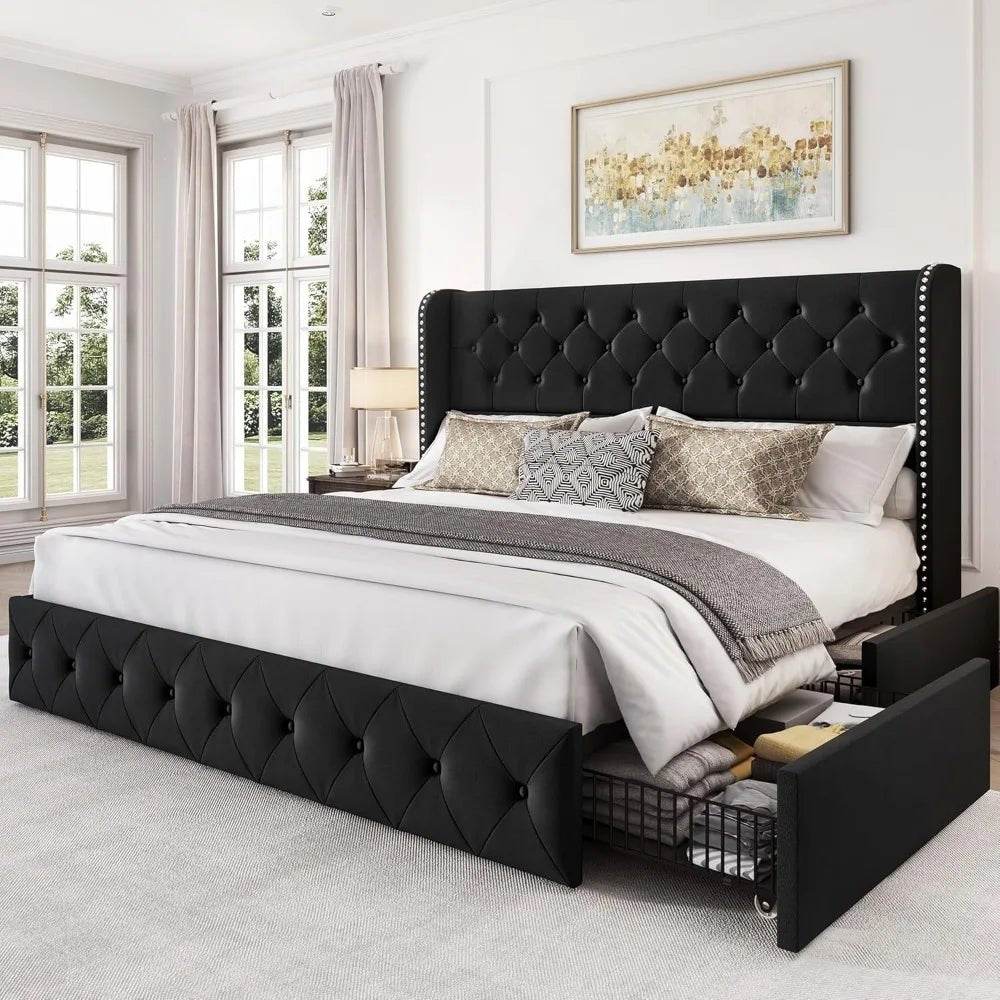 Velvet Upholstered Platform Bed Frame With Storage Drawers - Sleep Galleria