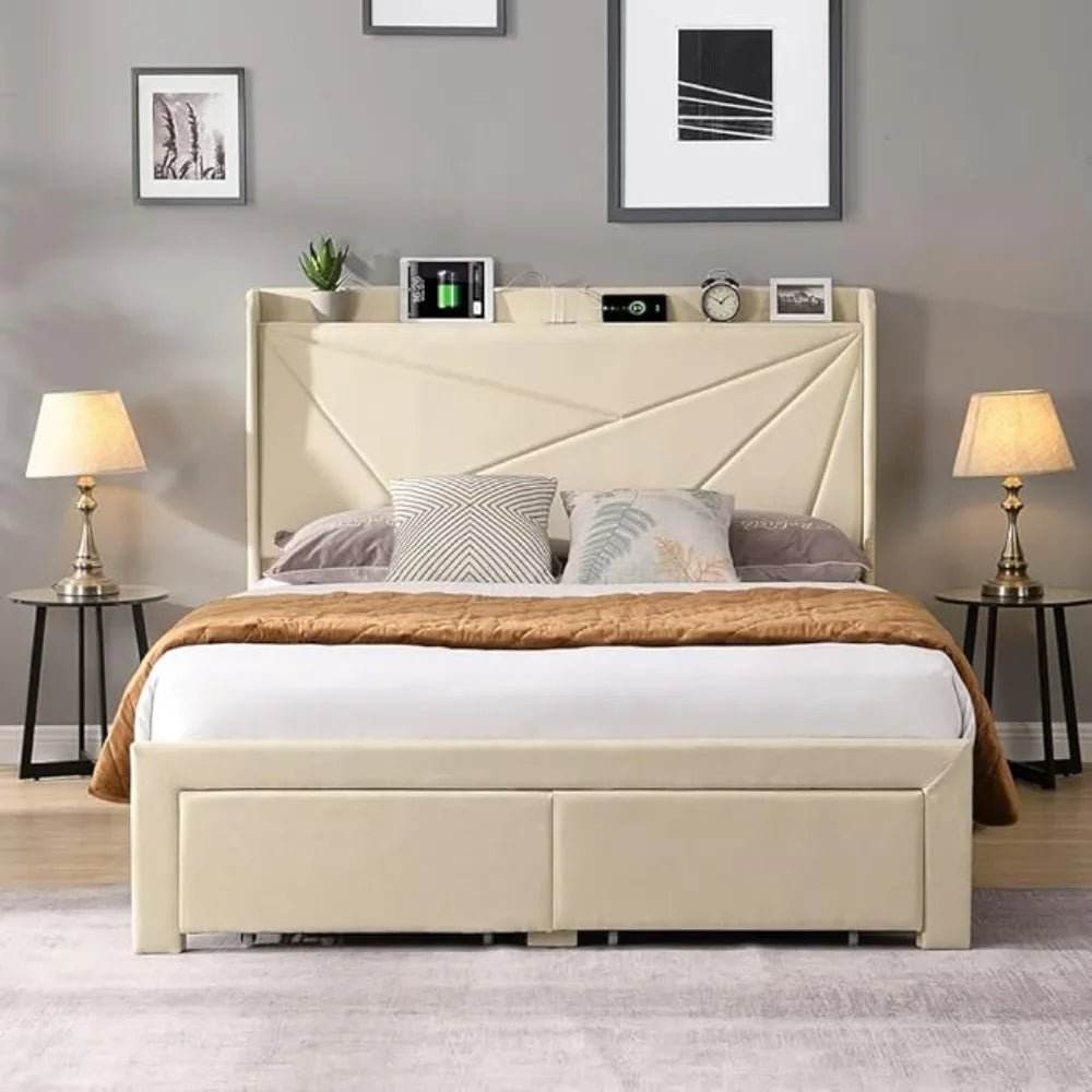 Upholstered Modern Platform Bed Frame With Storage - Sleep Galleria