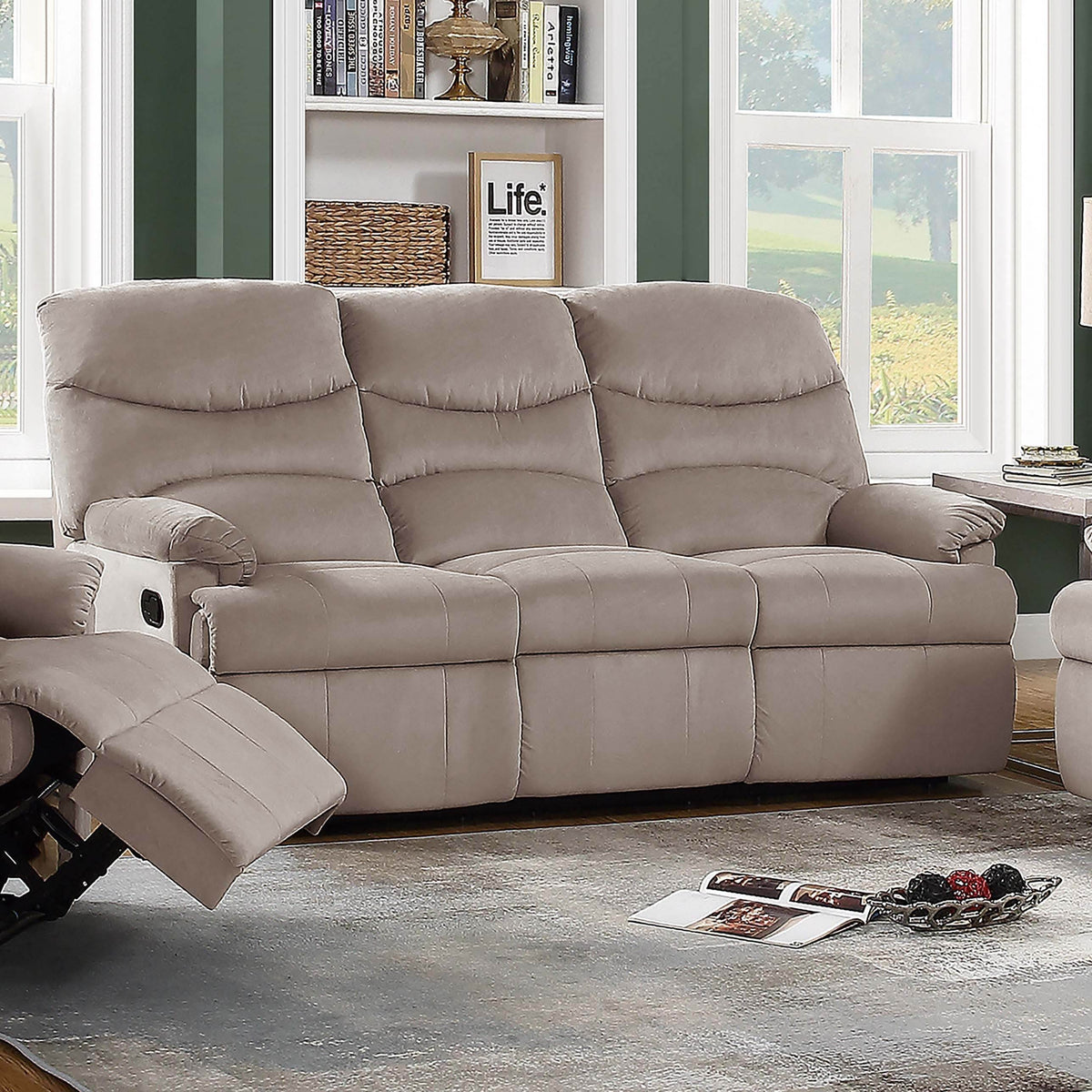 Manual Reclining Velvet Sofa With Plush Cushion Support