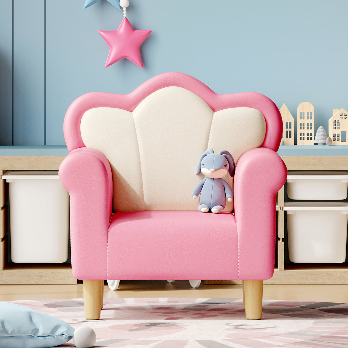 Princess Upholstered Pink White Kids Sofa Chair