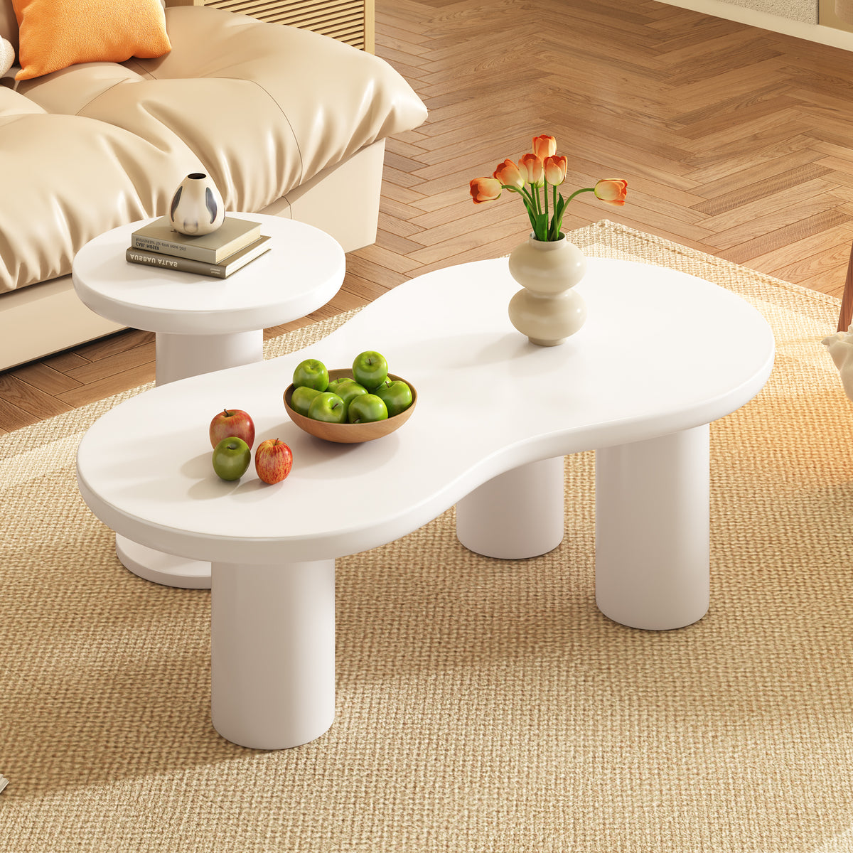 Nesting 2-Piece White MDF Coffee Table Set