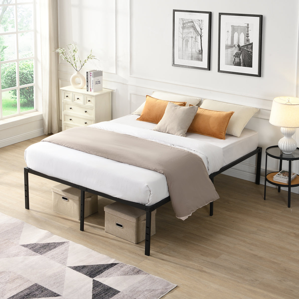 Heavy Duty Queen Metal Bed Frame With Reinforced Slats
