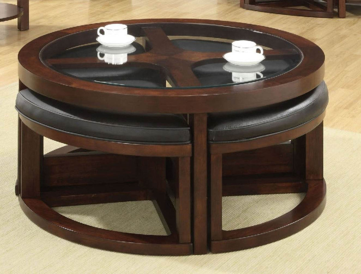 Dark Walnut Solid Wood Coffee Table With Ottomans - Sleep Galleria