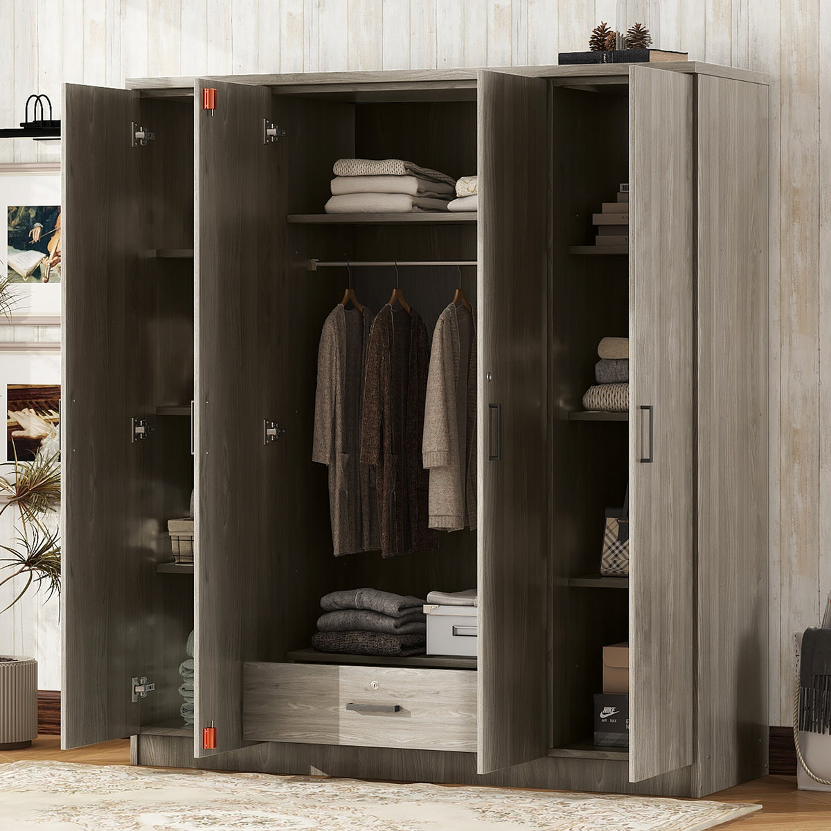 Contemporary 4-Door Bedroom Wardrobe With Drawer
