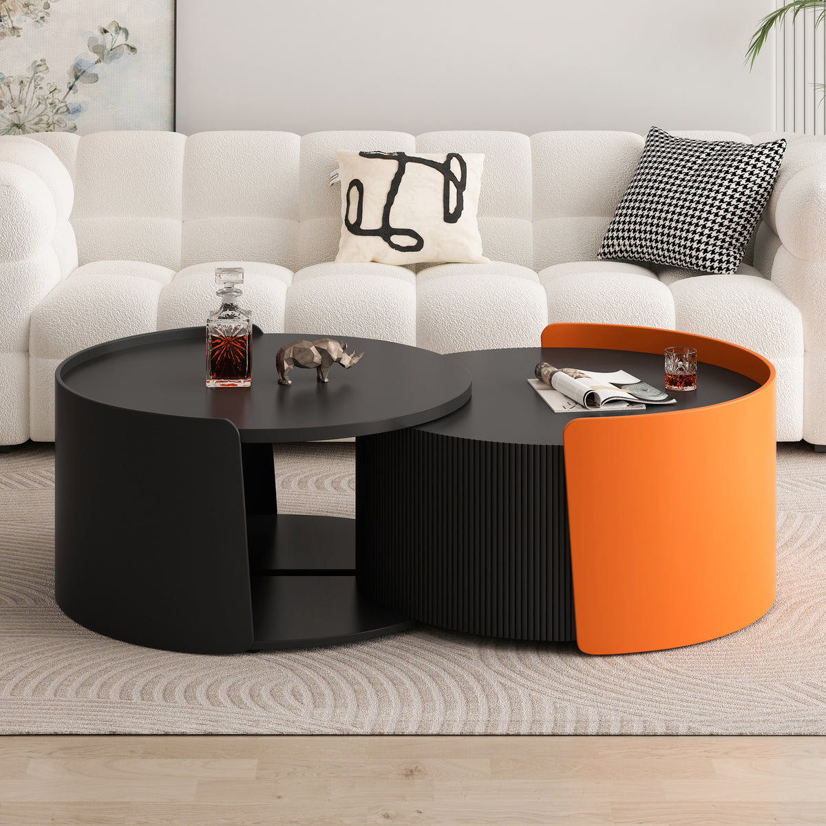 Modern Round Nesting Coffee Table With Storage