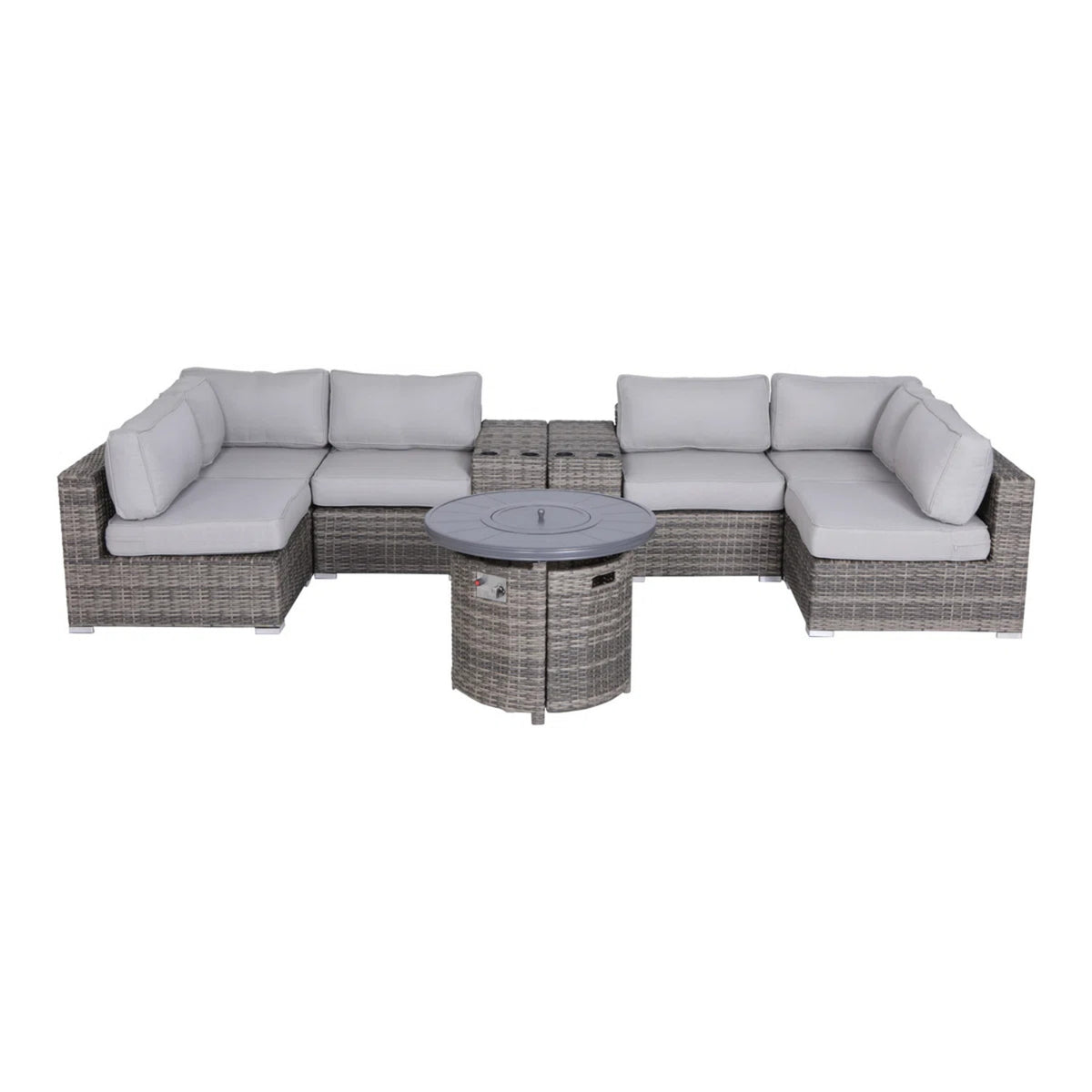 9-Piece Outdoor Sectional Sofa Set With Cushions And Fire Pit