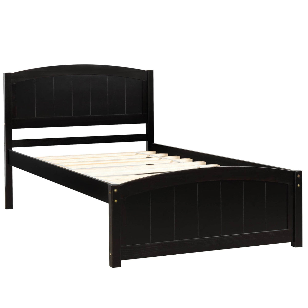 Espresso Solid Wood Platform Bed With Headboard And Footboard