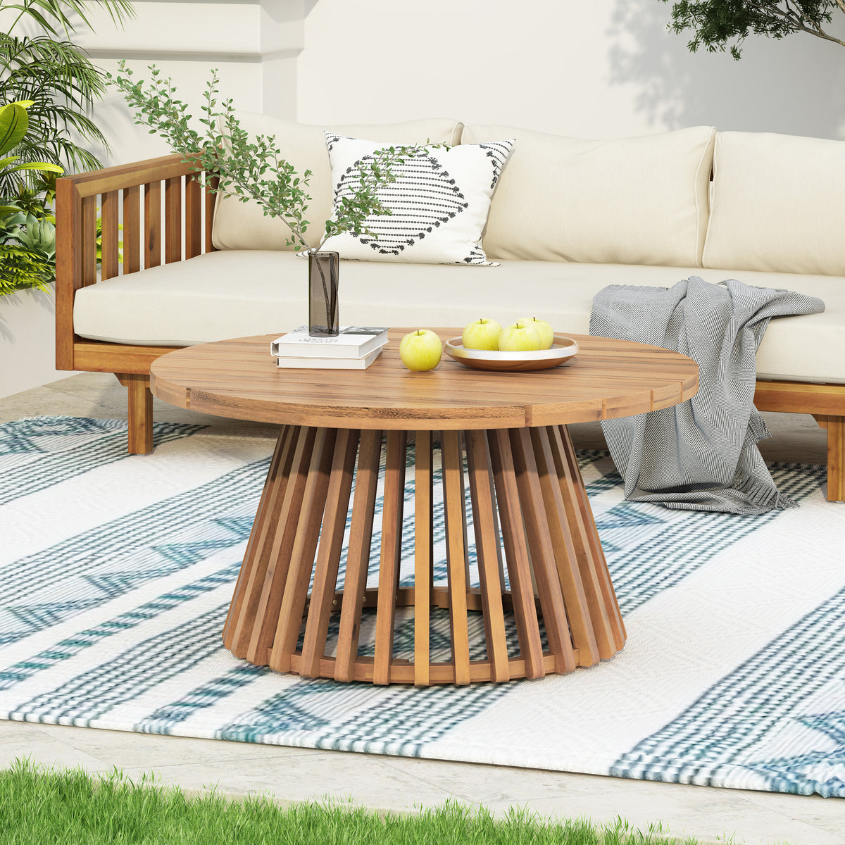Acacia Wood Round Patio Coffee Table